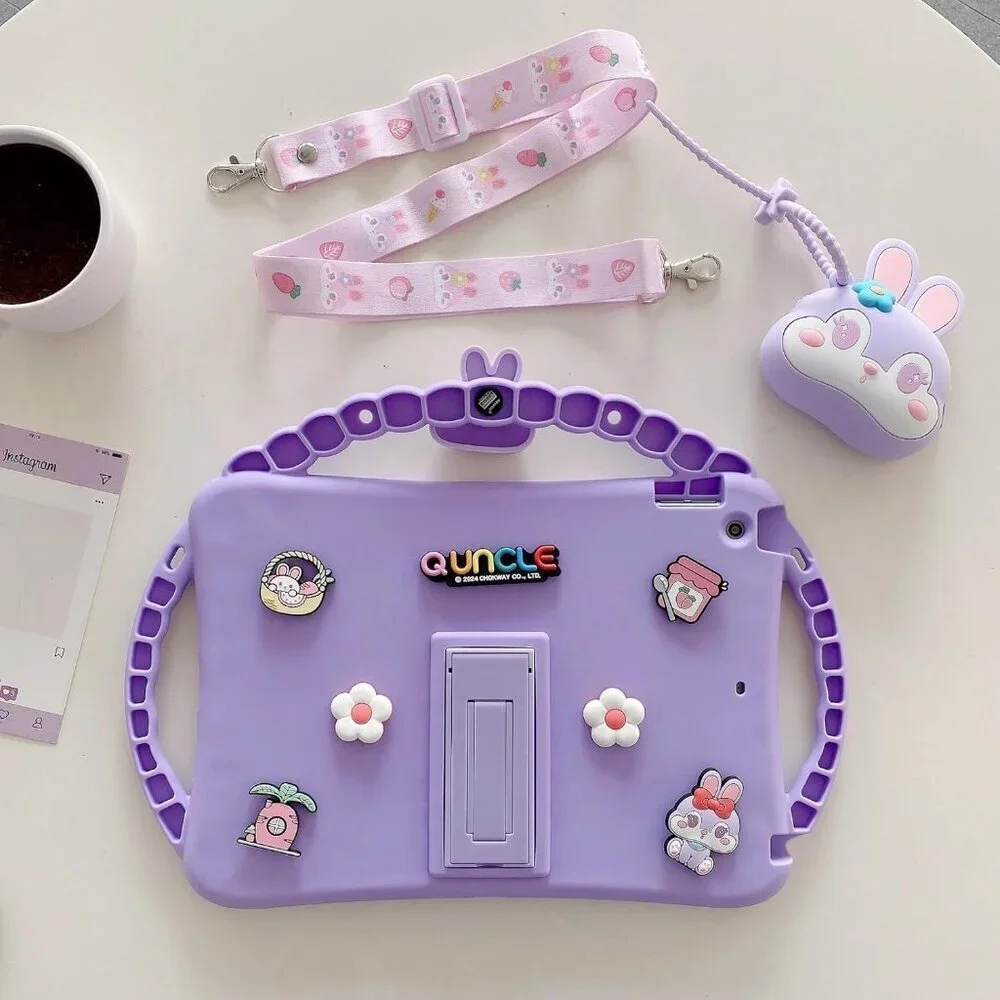 iPad Mini 7th/6th Gen Kids Case 8.3in Shockproof Bunny 3-Handle Stand Purple